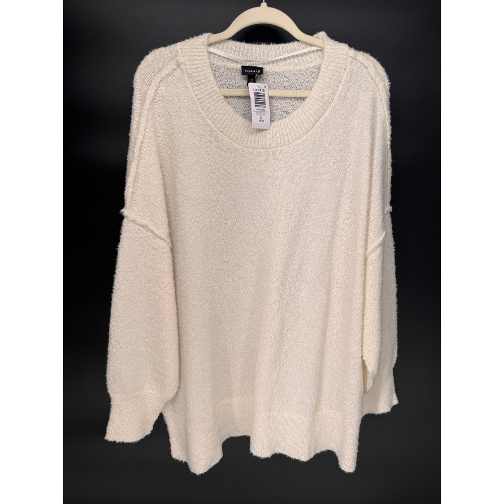 Torrid Tunic Sweater Women 2X White NWT Boucle Drop Shoulder V Neck Plus Size
